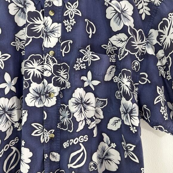 Vintage Big Dogs Hawaiian Shirt Large Blue Floral Short Sleeve Button Up Pocket - Picture 4 of 7